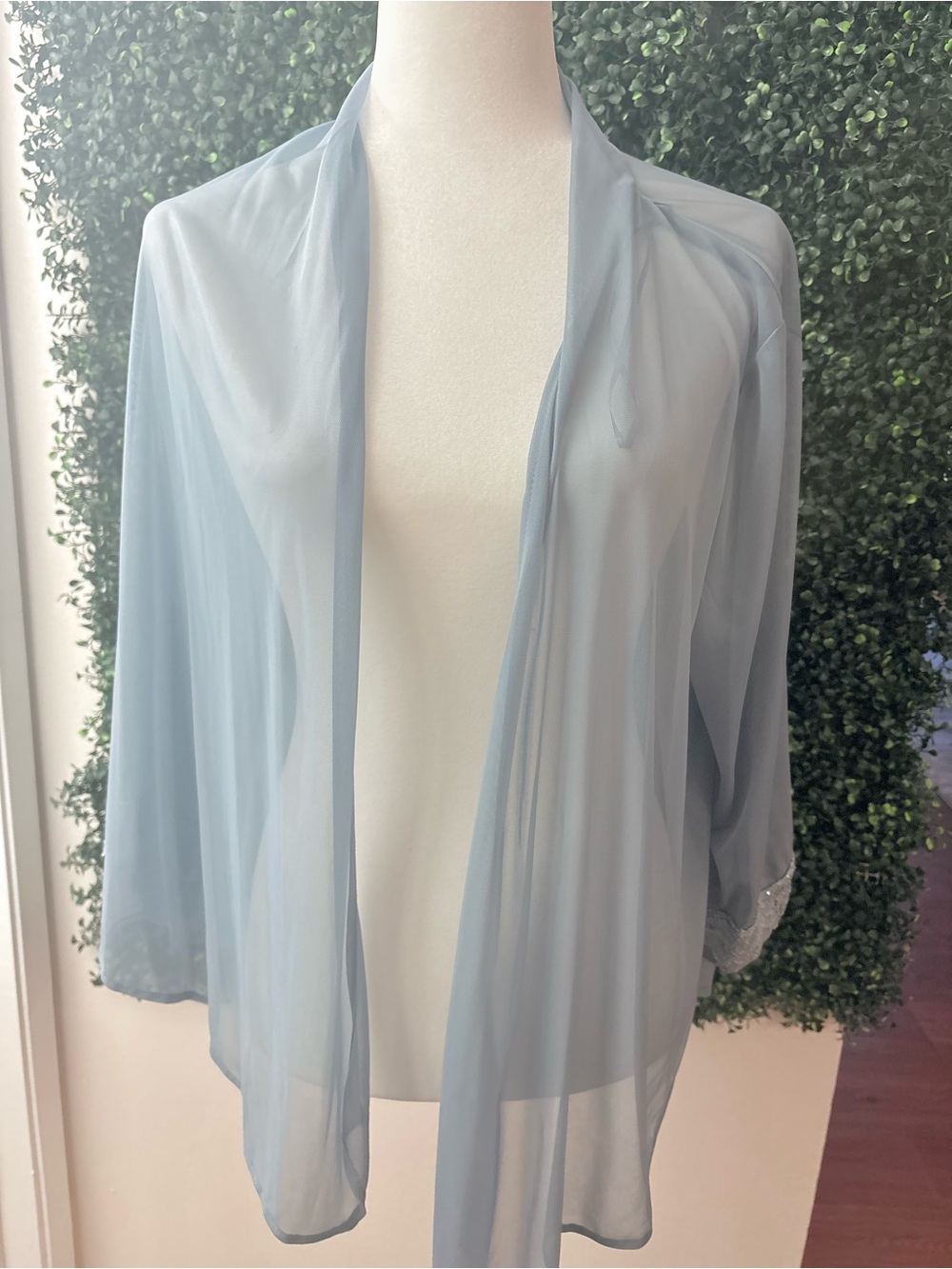 R&M Richards Light Blue Sheer Cardigan Cover-Up